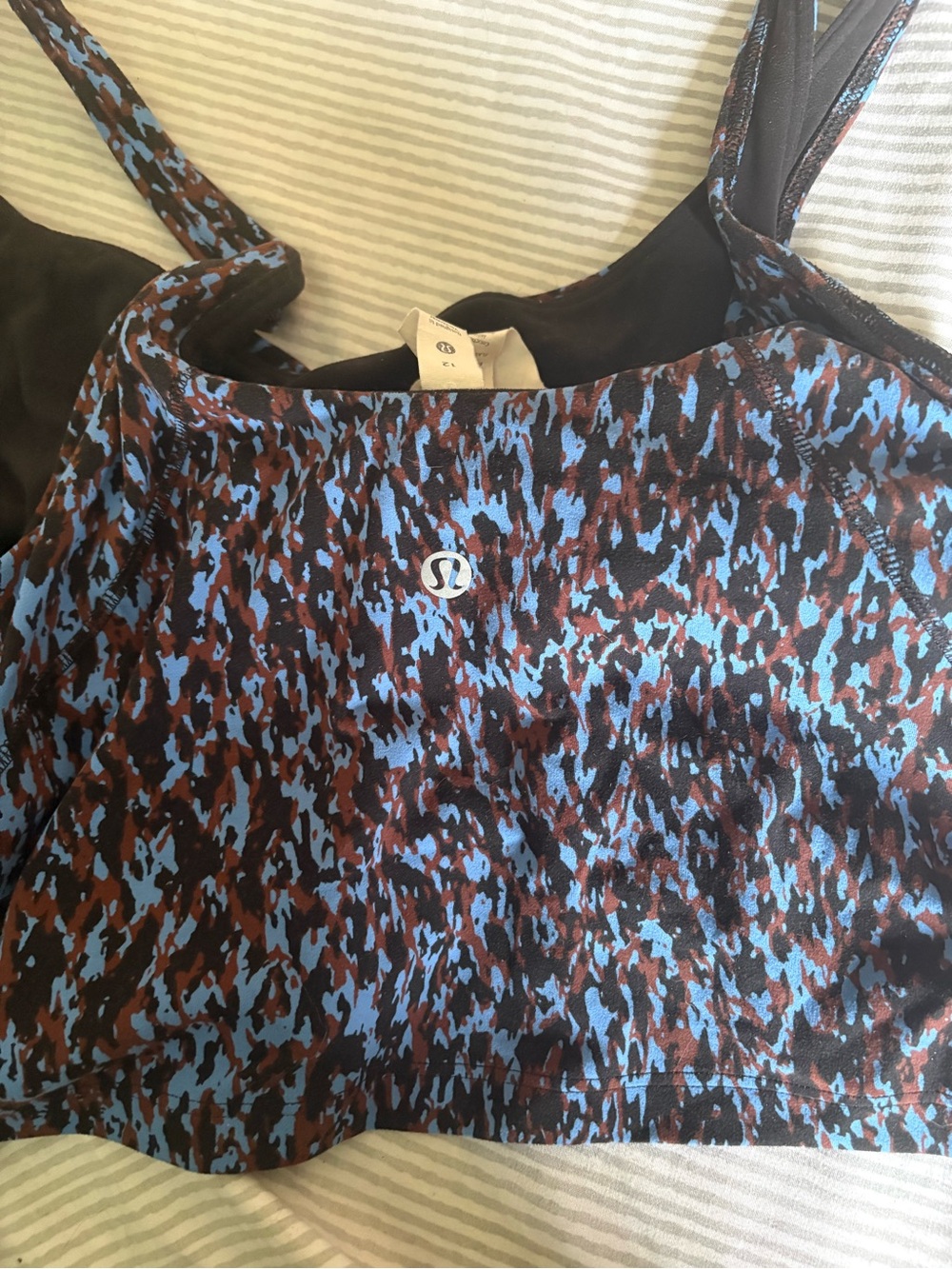 lululemon athletica Blue and Brown Patterned Cropped Sports Tank